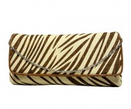 Evening Bag - Zebra Print w/ Flap - Beige - BG-92090BEI